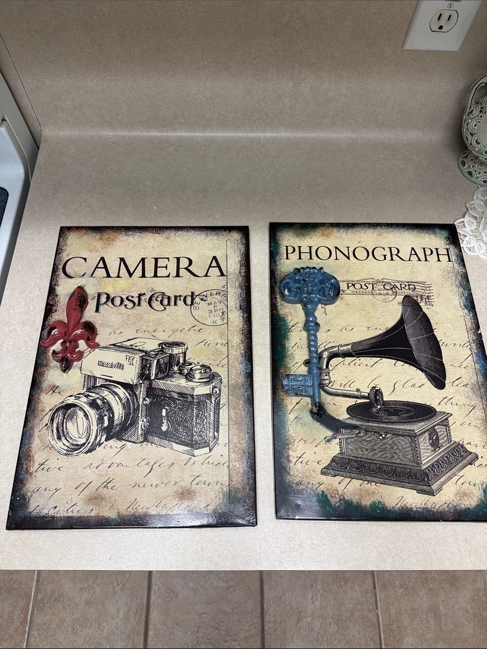 Camera & Phonograph Wall Art Set - Red, Blue, Black